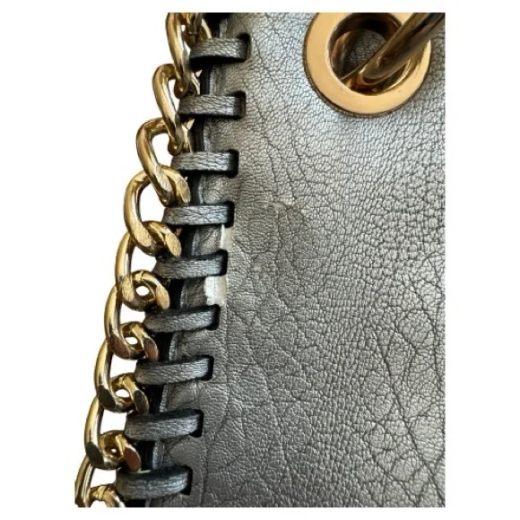 Silver & Gold Tone Chain-Trimmed Shoulder Bag - Picture 10 of 11